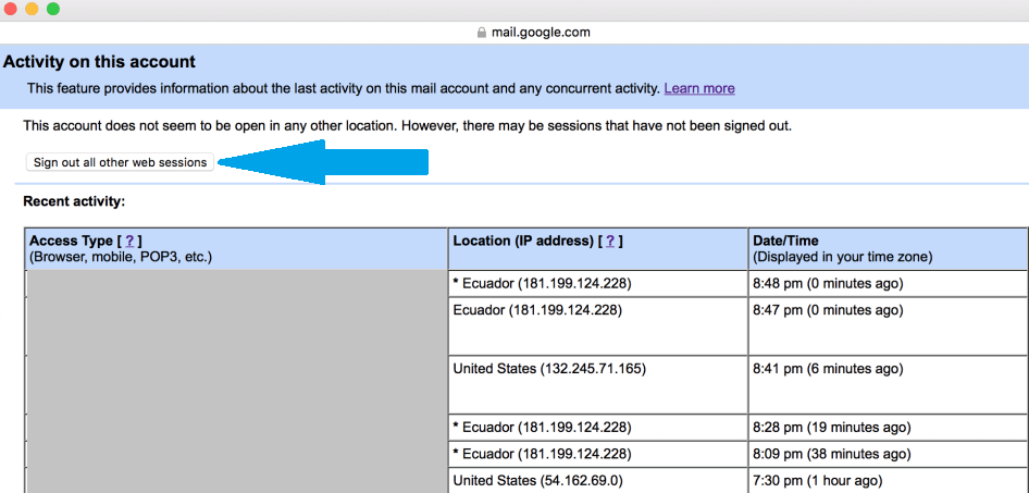 gmail activity on this account