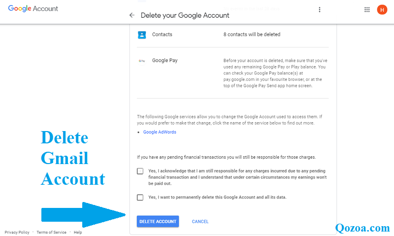 delete Gmail account