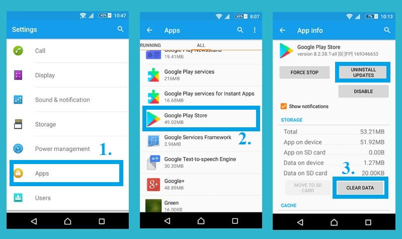 delete the data of your Google Play Store